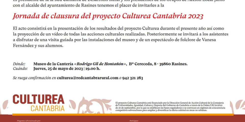 Te invitamos a la jornada de clausura del programa CULTUREA 2023